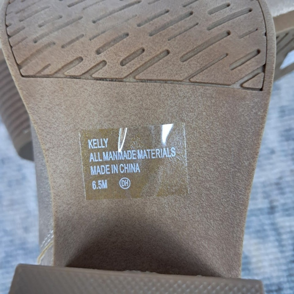 NWOT JELLYPOP 6.5 Kelly Beige Gold Glitter Ankle‎ Booties Faux Suede Wooden Heel - Picture 5 of 8